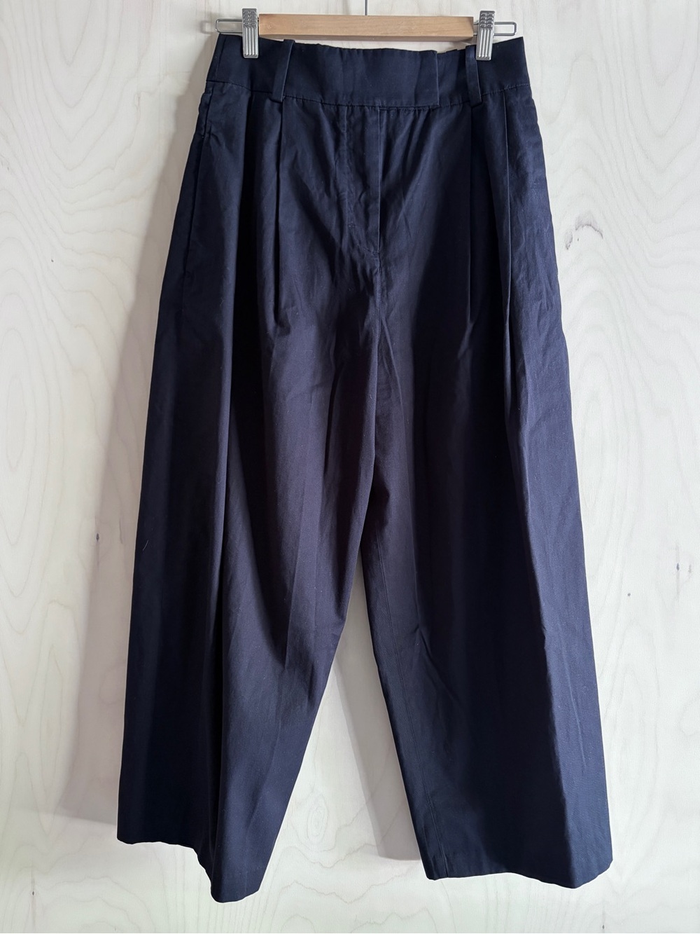 COS Navy Wide-Leg Pleated Cotton Pants